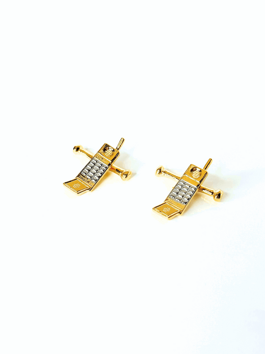 Manschettknappar Guld & Silverfärgade, Motiv Knapptelefon
