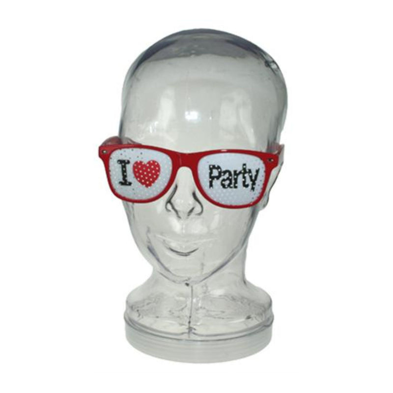 Glasögon "I ❤️ party" - röd & svart