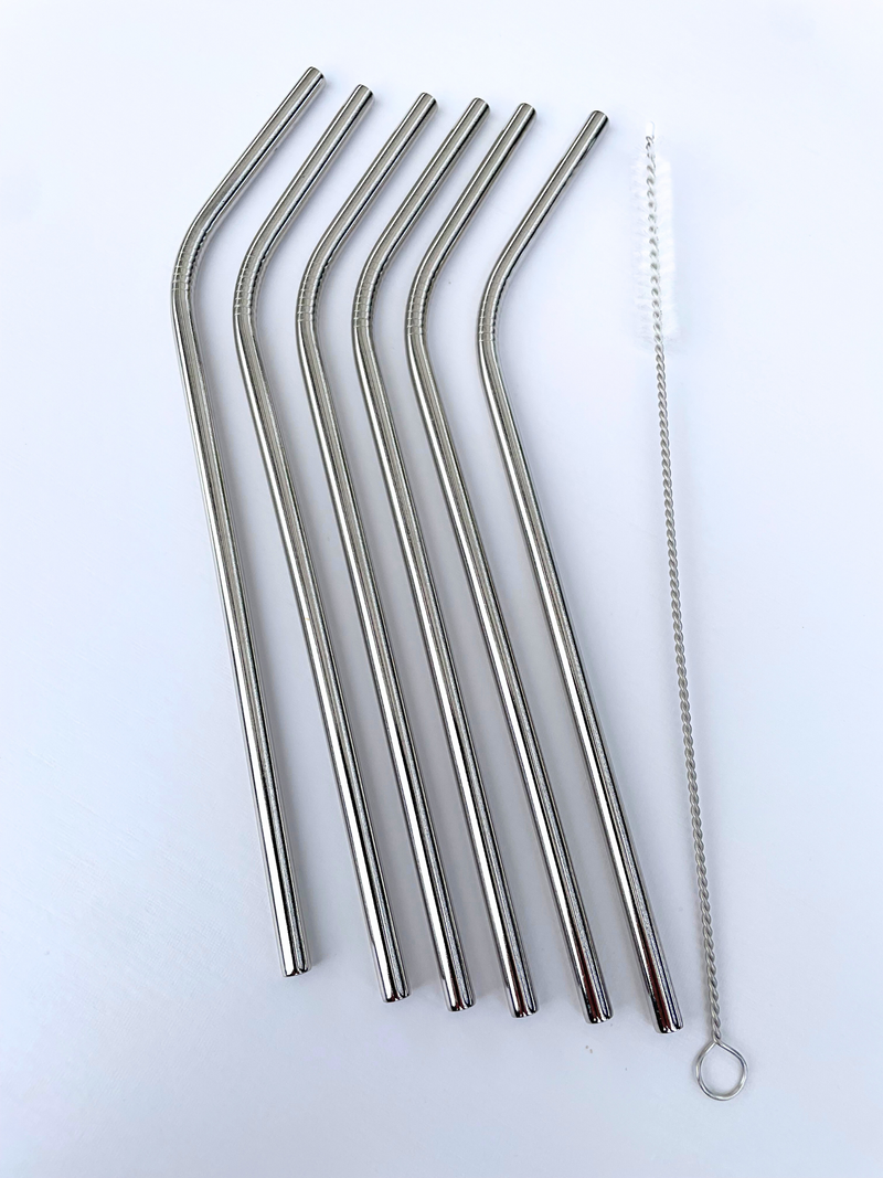 Sugrör med borste - metall, 6-pack