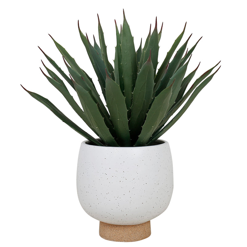 Agave Konstväxt Med Kruka - Realistisk Agave I Vit Keramikkruka