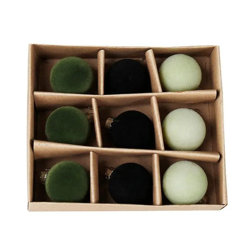 Små Exklusiva julkulor, Mörkgrön, Svart och vit, 9-pack - Pryloasen