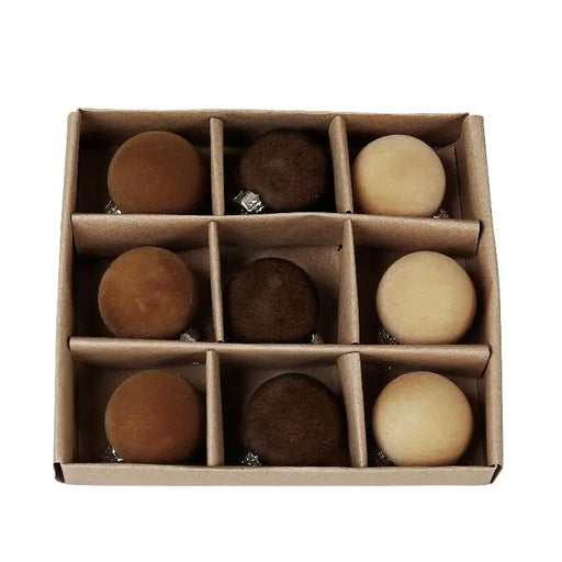 Små exklusiva julkulor, ljus- och mörkbrun, beige, 9-pack - Pryloasen