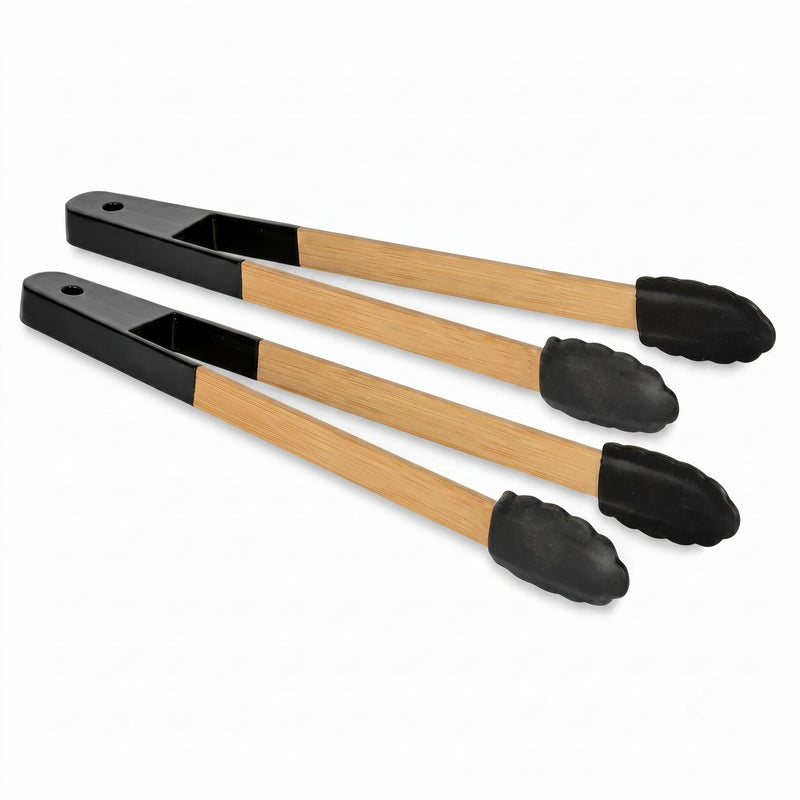 Stekpincetter 2-pack - Bambu & Silikon, Svart