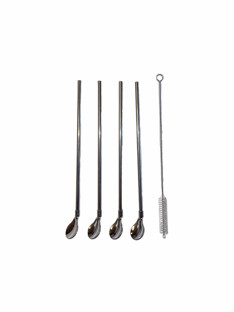 { Rostfria sugrörskedar 4-pack ink. rengörings borste { shop_name }} Default Title Pryloasen