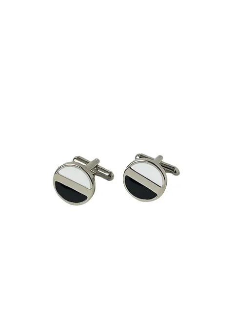 { Manschettknappar vit och svart halvcirklar, silver färgade { shop_name }} Default Title Pryloasen