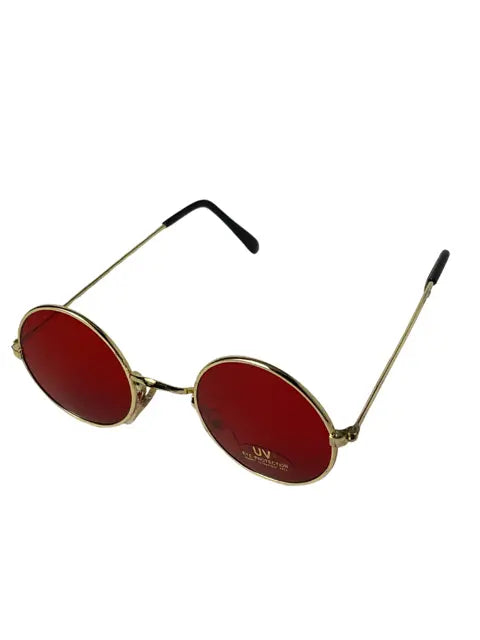 { Runda Solglasögon Guld färgade bågar med Röd lins { shop_name }} Default Title Pryloasen
