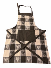 { Rutigt Retro Tygförkläde med ficka, Motiv: Tuppar, 3 varianter { shop_name }} Svart & Vit Pryloasen