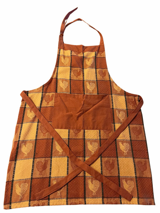 { Rutigt Retro Tygförkläde med ficka, Motiv: Tuppar, 3 varianter { shop_name }} Gul & Orange Pryloasen