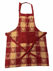 { Rutigt Retro Tygförkläde med ficka, Motiv: Tuppar, 3 varianter { shop_name }} Röd & Gul Pryloasen
