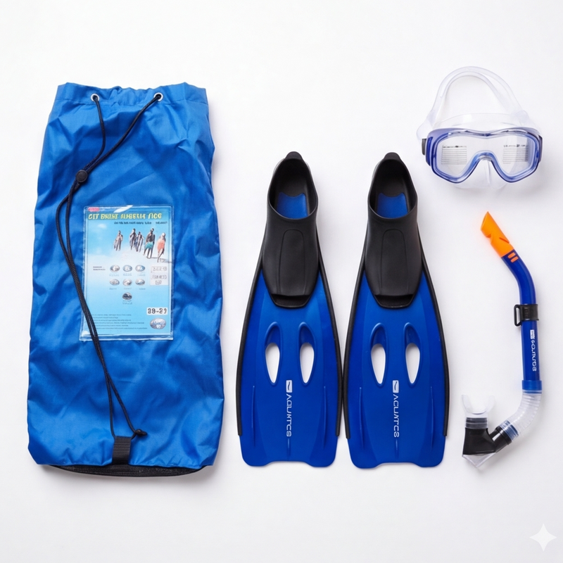 Snorkelset Aqua Lung Karibik med Simfötter - Blå, Storlek 36-37, 42-43 & 44-45