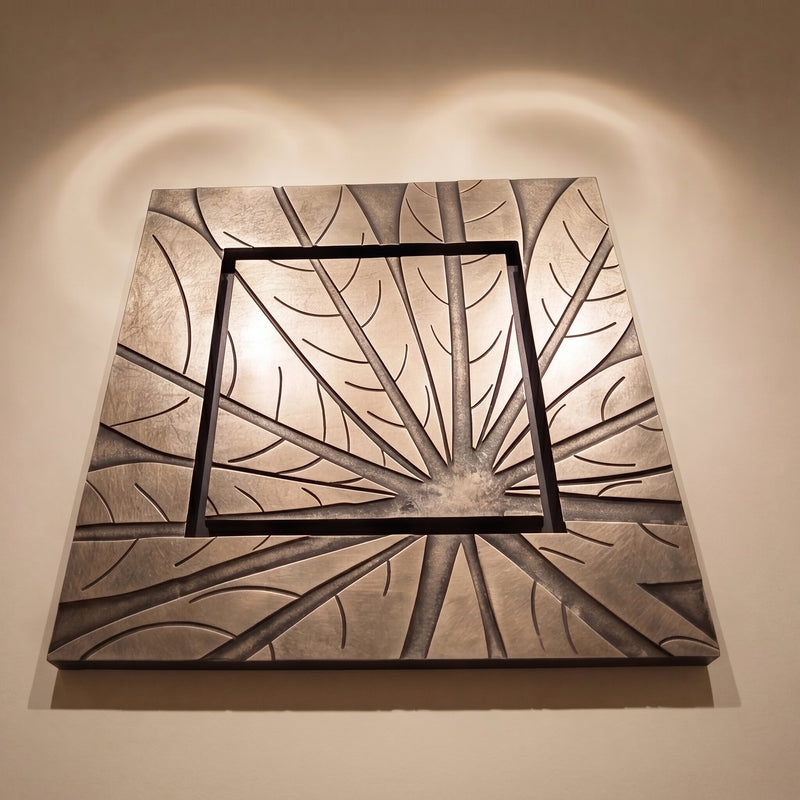 Lädertavla Löv Guld - Handgjord 3D-Konst, 72x72cm