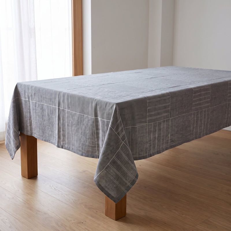 Torp Bordsduk - Grå & Vit Randmönster, Black Design